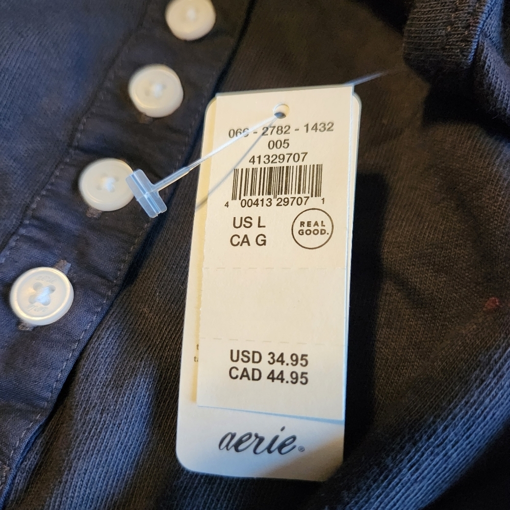 Aerie Cotton Henley Long Sleeve Shirt Large - NWT - Smoked Gray - Picture 9 of 10